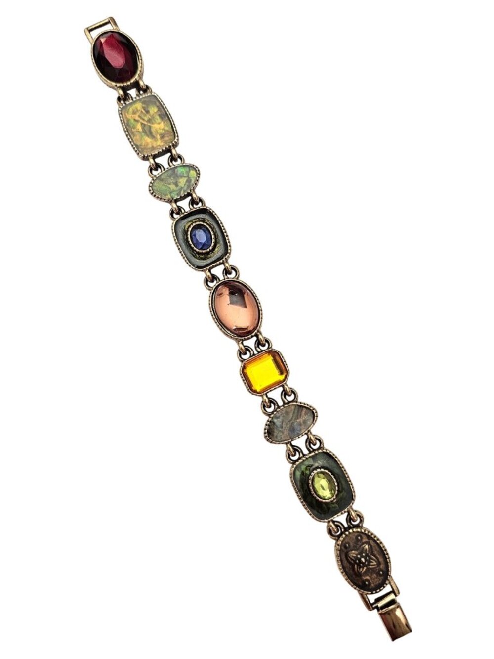 Liz Claiborne Multi-Color Faux Abalone Lucite Cab Panel Bracelet Vintage J730